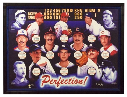 Large Perfect Game Canvas Signed By (10) Perfect Game Pitchers Including Sandy Koufax